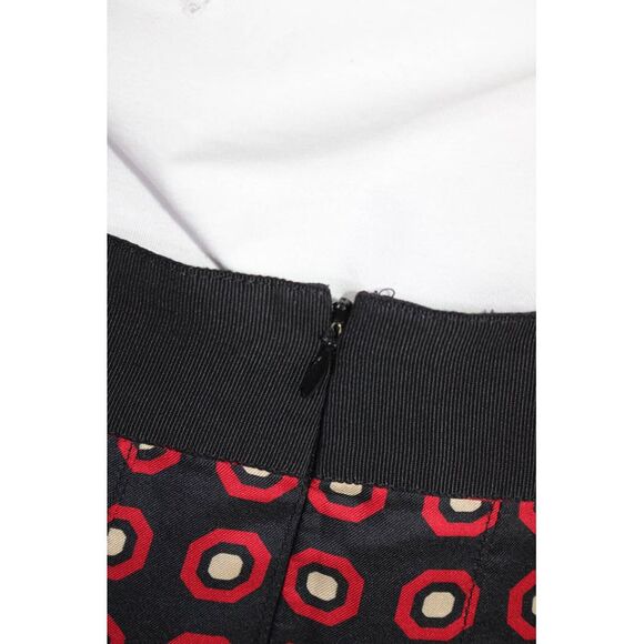 Milly Womens Geometric Pleated Satin Mini Skater Skirt Red Black Ivory Size 8 - Picture 4 of 5